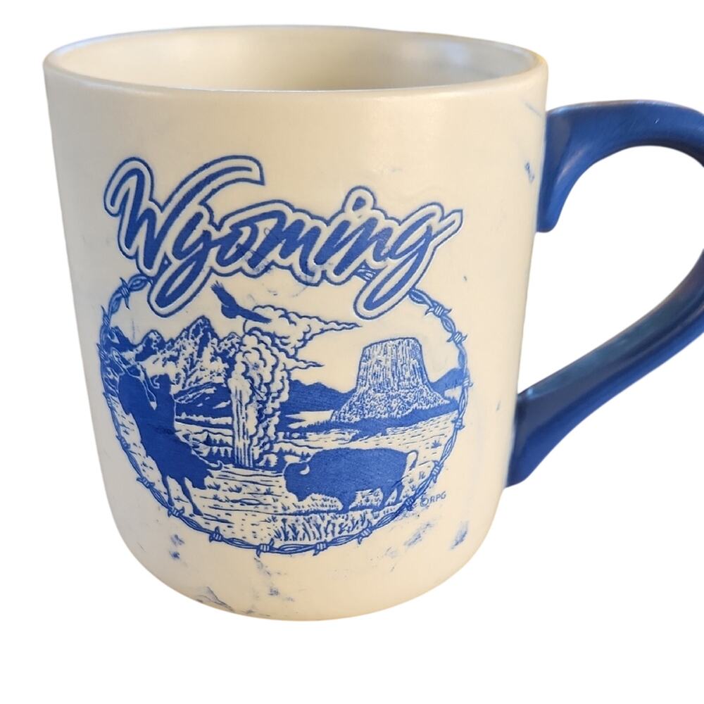 Wyoming Blue and Cream Ceramic Coffee Mug - Travel Scene RPG Souvenirs